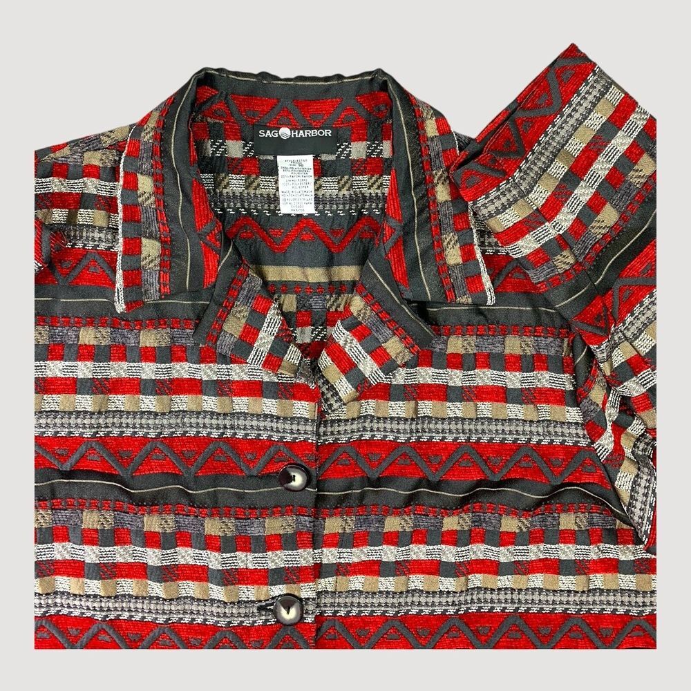 Sag‎ Harbor Blazer Womens 16 Red Black Jacquard Textured Native Holidays